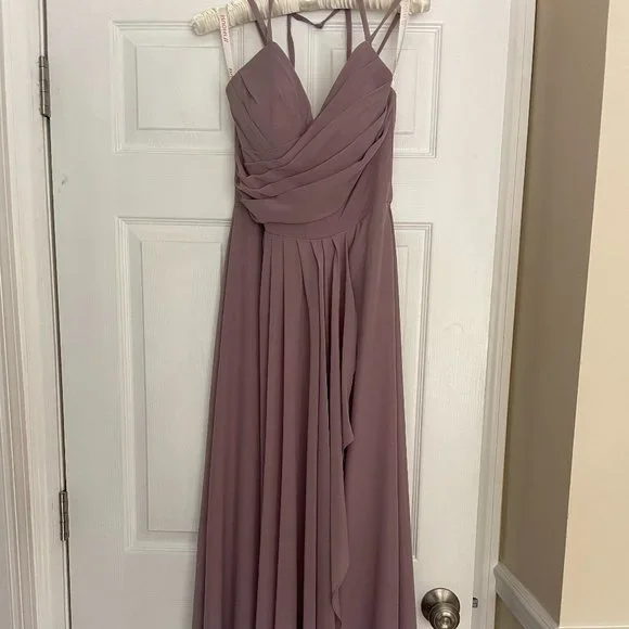 princess polly baby blue dress Scarf Tie Stand Collar Maxi Bridesmaid Dress With Front Slit In Willow Green main image 0